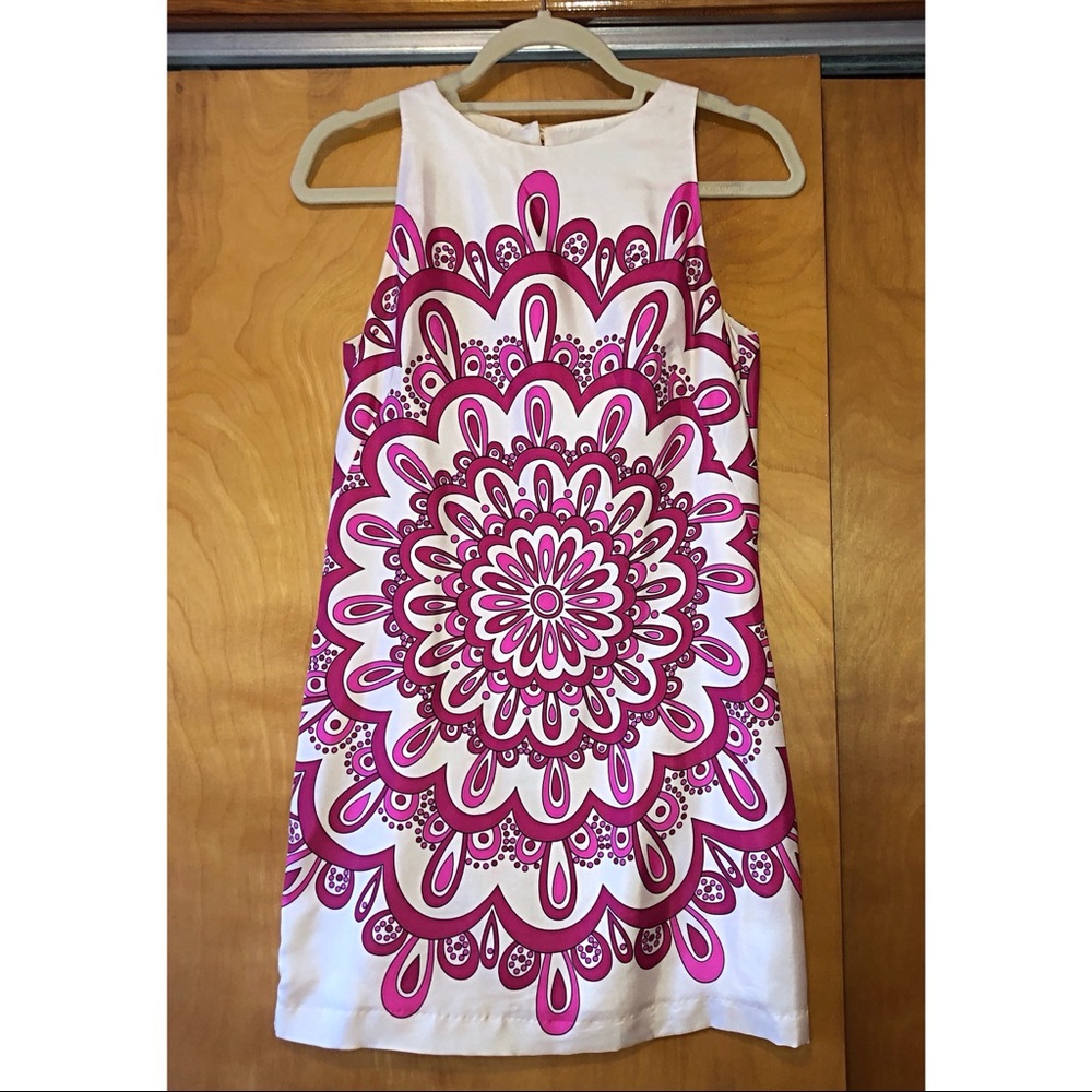 Venus Patterned Pink and White Dress